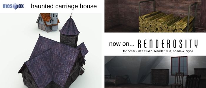 contentguild's tweet image. RT @meshbox: Haunted Carriage House #3D Model for Poser3D | DAZStudio &amp;amp; #Blender &amp;amp; Shade3D &amp;amp; #Vue3D &amp;amp; Bryce  on #Renderosity #3Dstore for #horror  3d art. Includes New England #texture set. @RenderosityMag @e_onsoftware   ow.ly/oPQp30pL19N