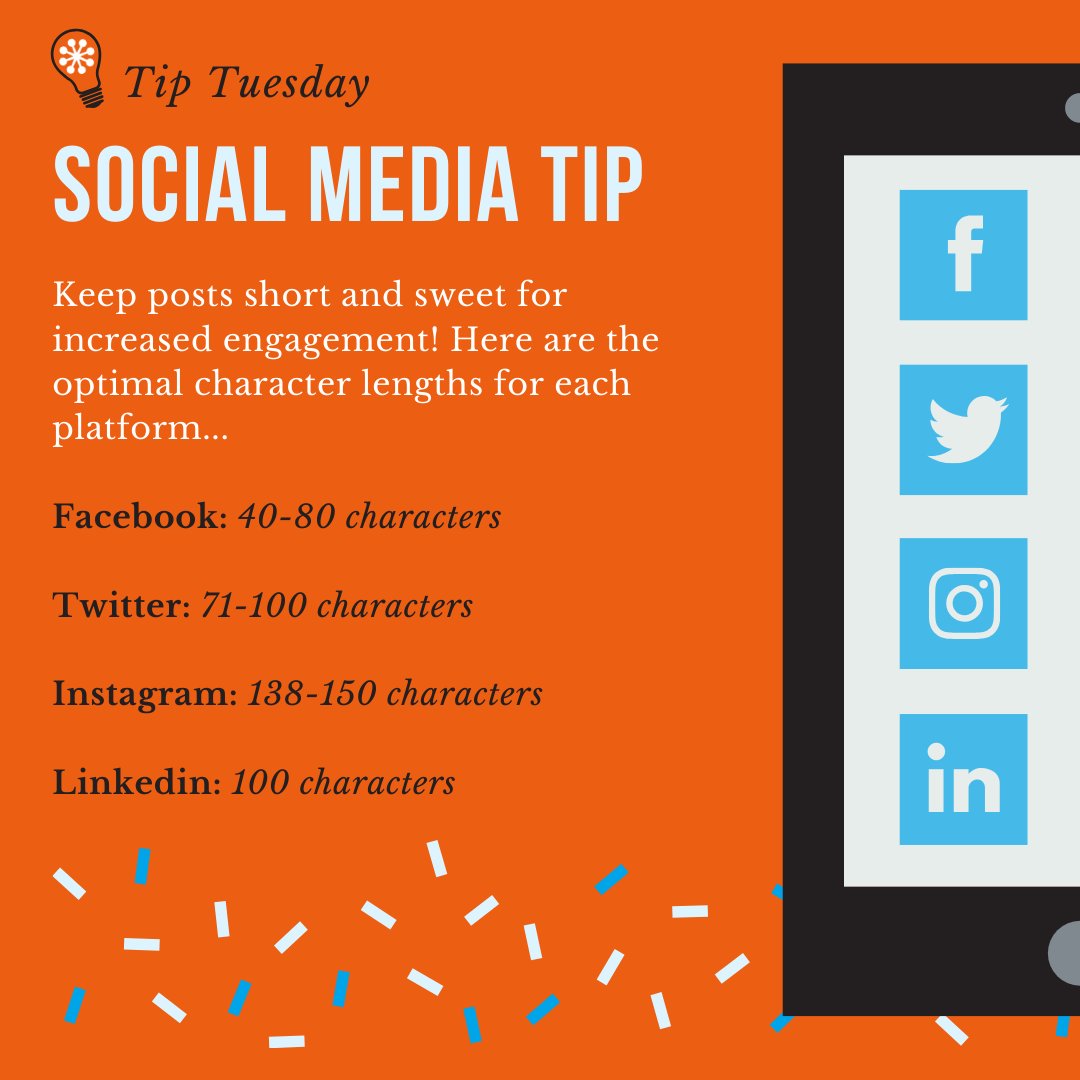 SearchProSystem's tweet image. Are your posts being seen? To increase engagement on your social media posts, make sure that you are using the optimal character limit for each network! 
#TipTuesday #SocialMedia #SocialMediaMarketing #DigitalMarketing