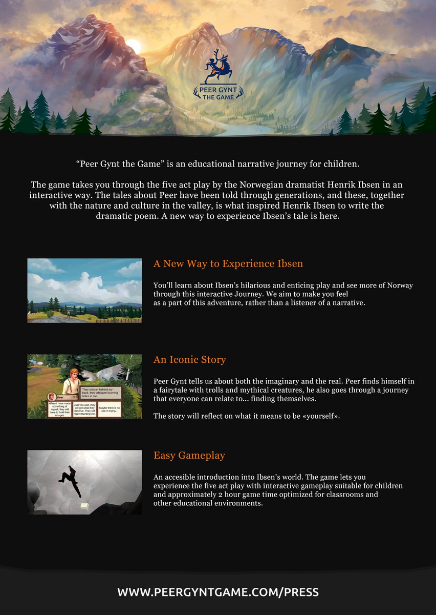 PeerGyntGame's tweet photo. Want to learn more about Peer Gynt Game?
Take a look at our flyer!
If you have any questions about Peer Gynt, Henrik Ibsen, literature OR how you can use this game for your business/kids's education you can send us a message here or contact us at https://t.co/MQ6B9v7Vzw ! https://t.co/hsjgSaxytc