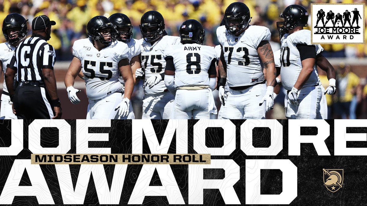 ArmyWP_Football's tweet photo. Congrats to our offensive line on being selected to the @JoeMooreAward Midseason Honor Roll. The award is given to the top OLine group in the nation.
#GoArmy https://t.co/1Hu1qVP8dD