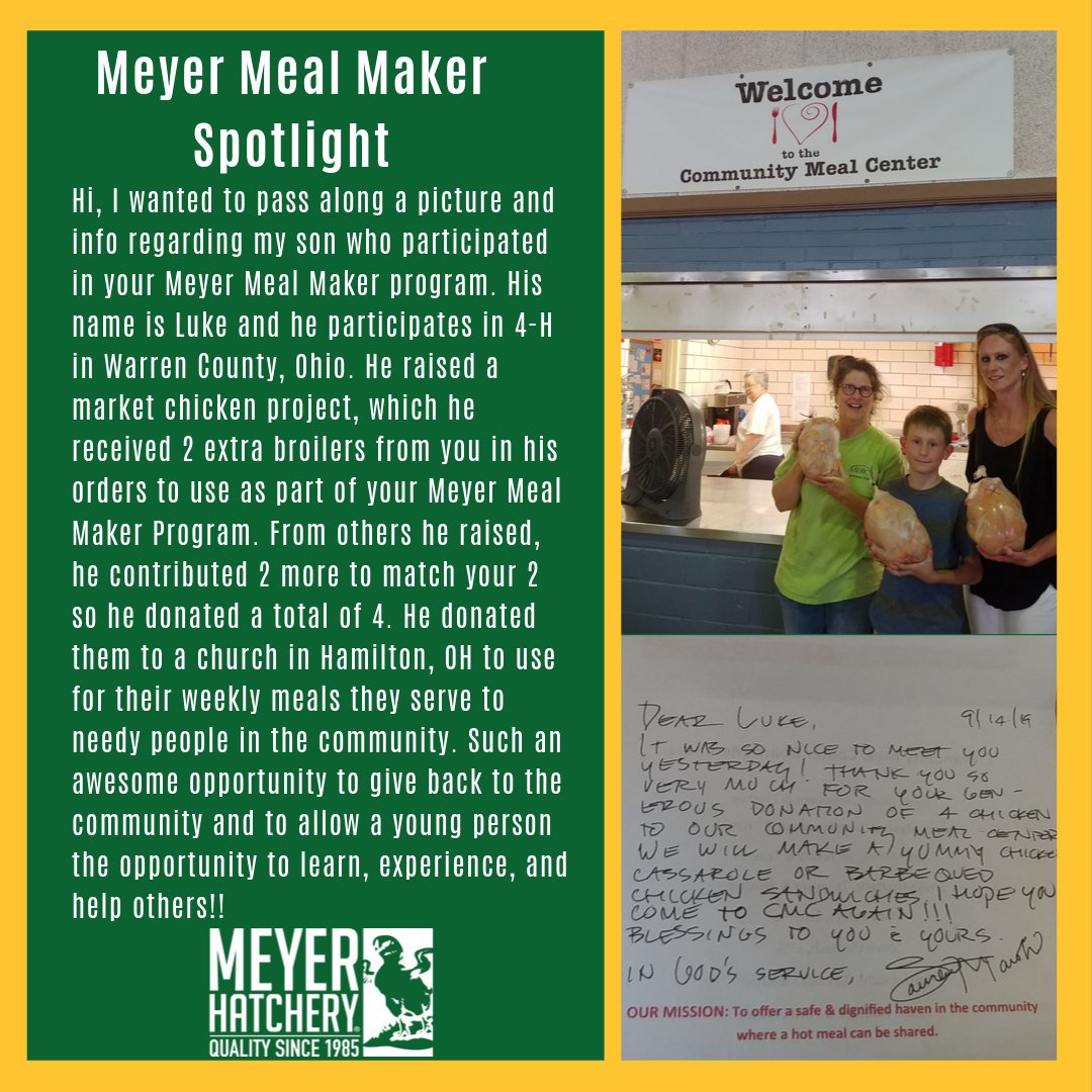 MeyerHatchery's tweet photo. We absolutely love seeing the Meyer Meal Maker chicks making a big difference in the community.  Have you ever received a free Meyer Meal Maker chick with your chick order?... #chickens #mealmaker #farmtotable #feedingothers #poultry #homesteading #farm #farmfresh  #meyerhatchery https://t.co/Y6uMXfrC7n