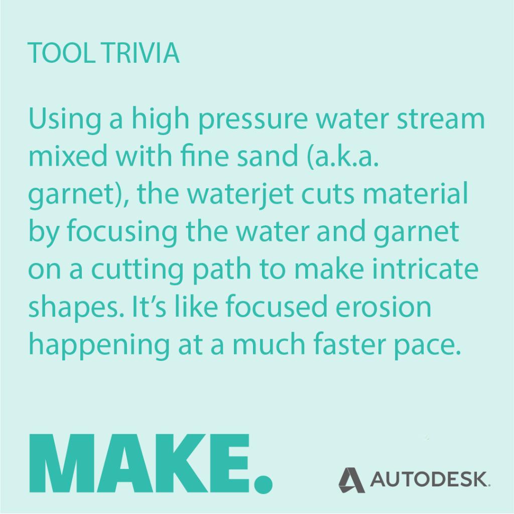 AutodeskEDU's tweet image. What have you made with a waterjet? Share in the comments! #AutodeskEDU #MakeAnything #ToolTrivia