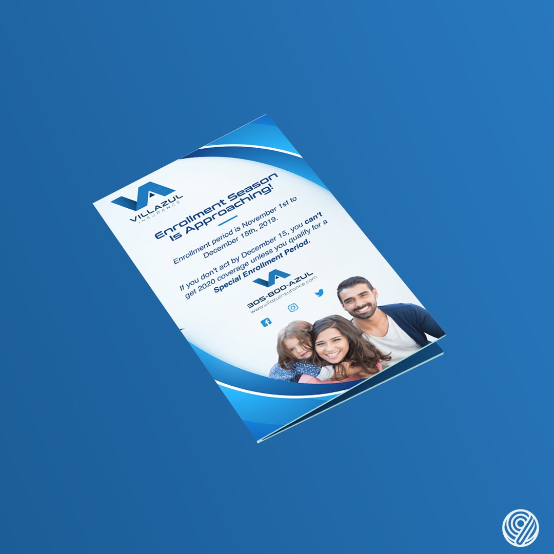 Flyer &amp; Email Campaign design for @villazulinsurance - 
enrollment season is approaching! 🔹

#EmailCampaign #BrandAwareness #BrandDesign #FlyerDesign #MiamiDesign #MiamiBranding #StartupMiami