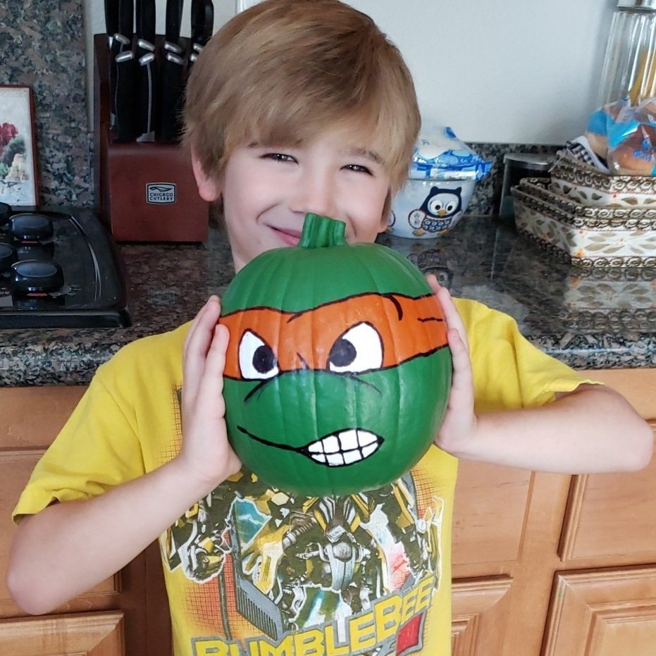 Kody and I made this awesome #NinjaTurtles #Halloween pumpkin 
I draw, he paints. #FatherSon #Love #Family 😊