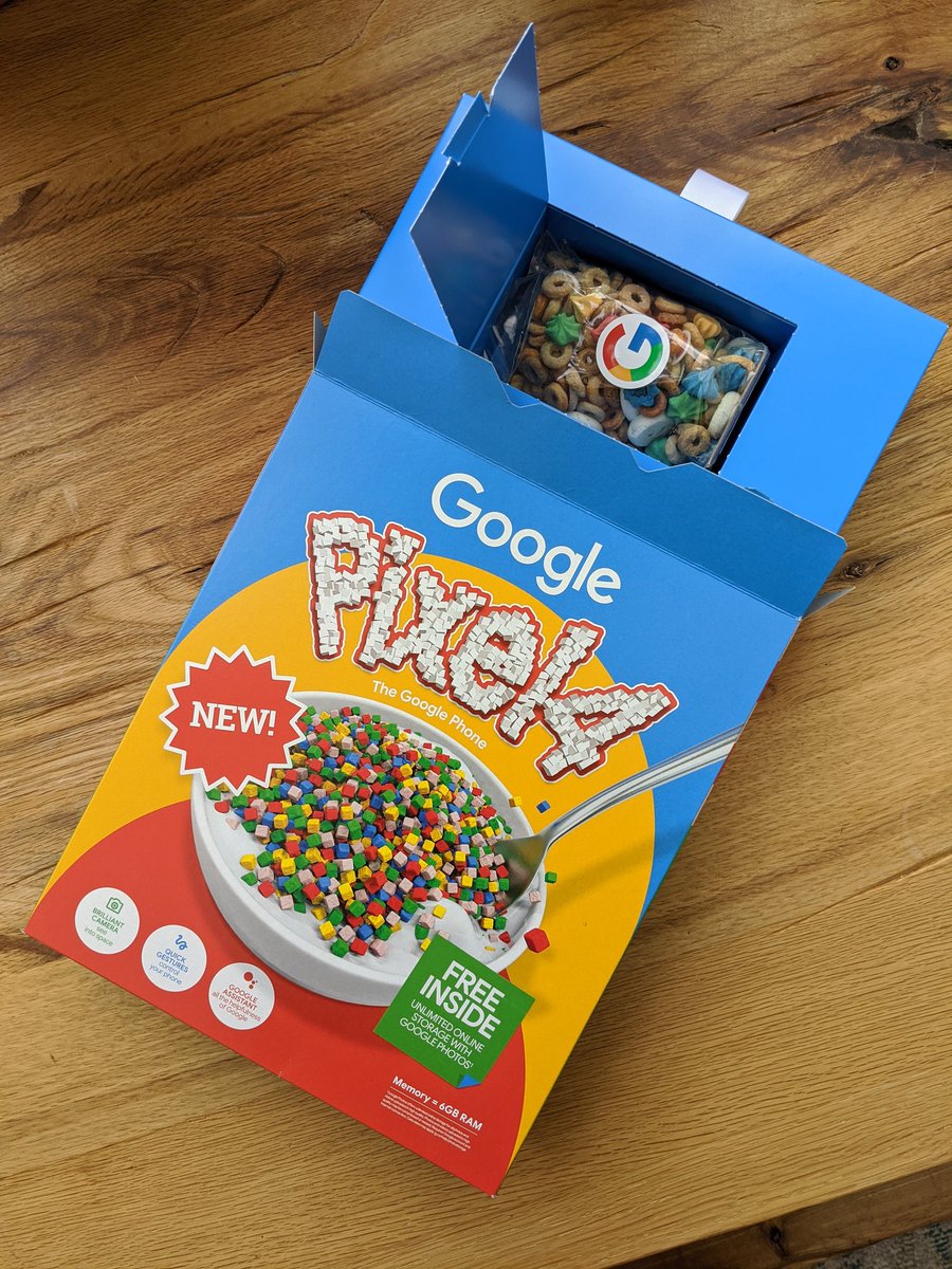 Really enjoyed this delivery from <a href="/madebygoogle/">Made by Google</a>. The cereal was reasonable, the phone's not too bad either! #teampixel