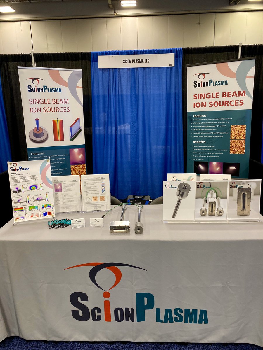 ScionPlasma's tweet photo. We are attending 66th AVS Exhibition at Columbus, OH. We are located at Exhibition Hall, Booth #314. Please stop by our booth and talk to our experts how our innovative Single Beam Ion Sources and Plasma Modeling software can help you to achieve next generation of thin-films. https://t.co/cVB2djL24k