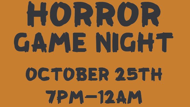 COMING UP THIS WEEK: Horror Night! Come on down to FUSION for some spooky games and movies, along with a costume contest and some cider and donuts!