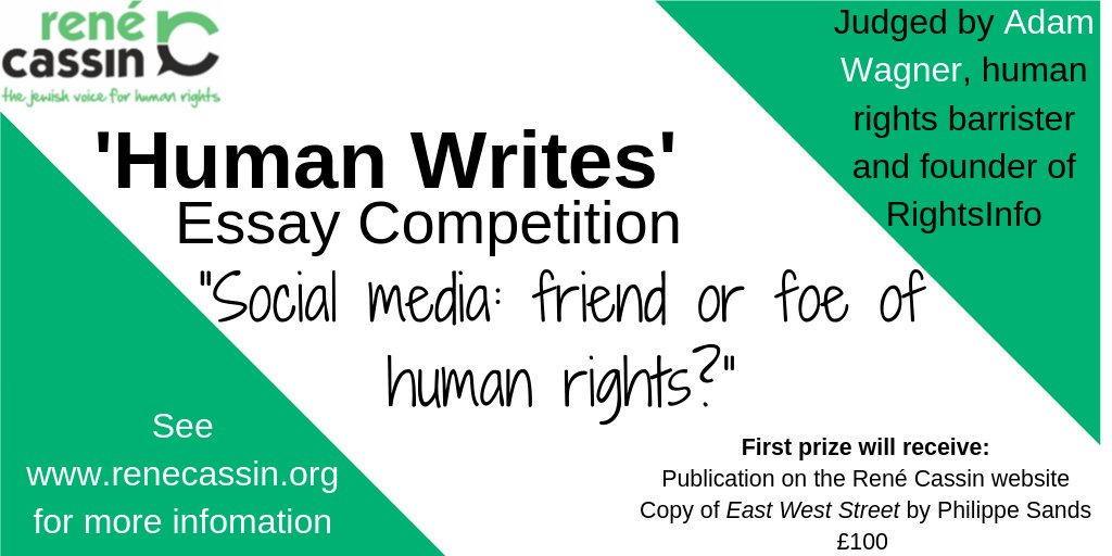 Rene_Cassin's tweet photo. Enter our 'Human Writes' essay competition to be in with the chance of winning these prizes! Judged by @AdamWagner1
Guidelines in link below
#CloseToHome #humanrights #socialmedia #HumanWrites
https://t.co/LqO14uT4BC https://t.co/U351kFVAZZ