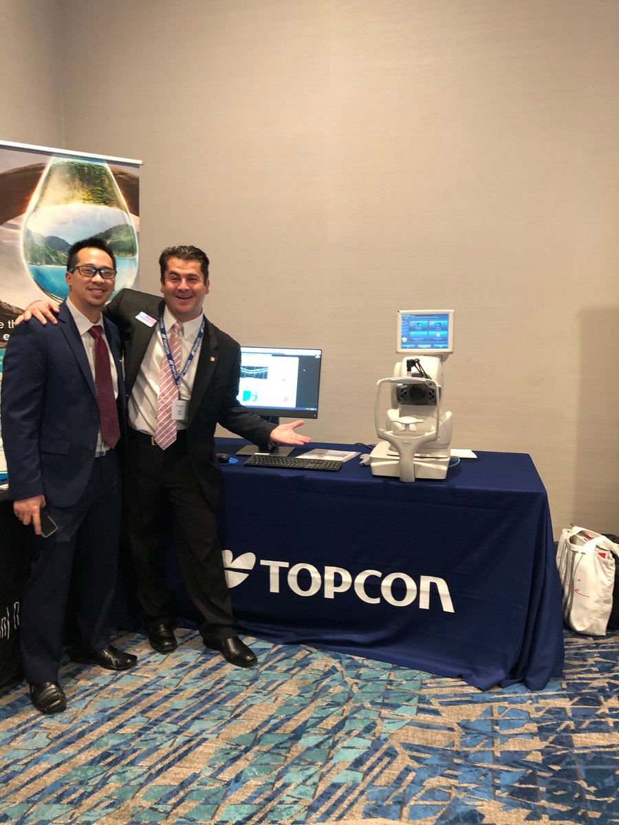 TopconHealth's tweet photo. We're in Orlando at the Optometric Glaucoma Society Annual Meeting! Visit Thai and Bobby V. to experience #Maestro2. Doctors are loving the new Hood Report for Glaucoma and this fully automated OCT system - quick, compact, and easy to use! #TopconHealthcare #YourVisionOurFocus https://t.co/G376yFGxHw