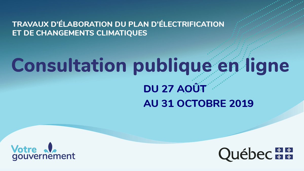 Vous avez des idées à partager pour nous aider à élaborer le futur Plan d’électrification et de changements climatiques? On veut les entendre! Participez à la consultation publique en cours jusqu’au 31 octobre. bit.ly/ConsultationPE…