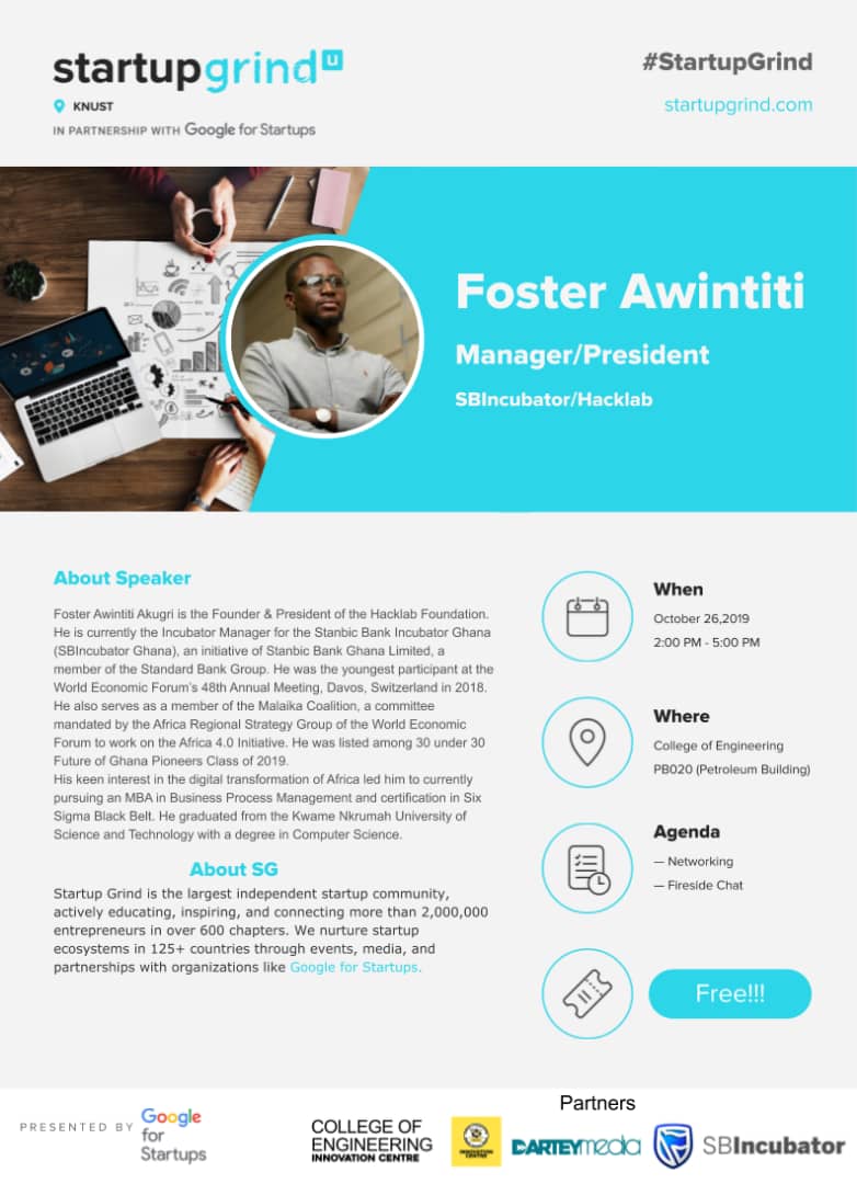 ScholarIsrael's tweet image. Are you a student interested in innovation and entrepreneurship? Yes? Join Startup Grind for a fireside chat on Innovation and how to turn innovative ideas into businesses that will have a positive impact on society. Register here👇
 bit.ly/StartupWithFos…
#KNUSTDemoAt1