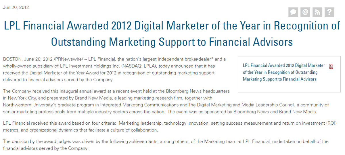 HavenTowerGroup's tweet photo. #HTGAnniversary: We were proud to be the agency of record in 2012, as @LPL was awarded Digital Marketer of the Year in recognition of outstanding marketing support to financial advisors!
#HavenTowerTurns8 #8YearsOfSuccess #HavenTowerAnniversary
Read More https://t.co/Bugui2UCf4 https://t.co/gYwbHDShuK