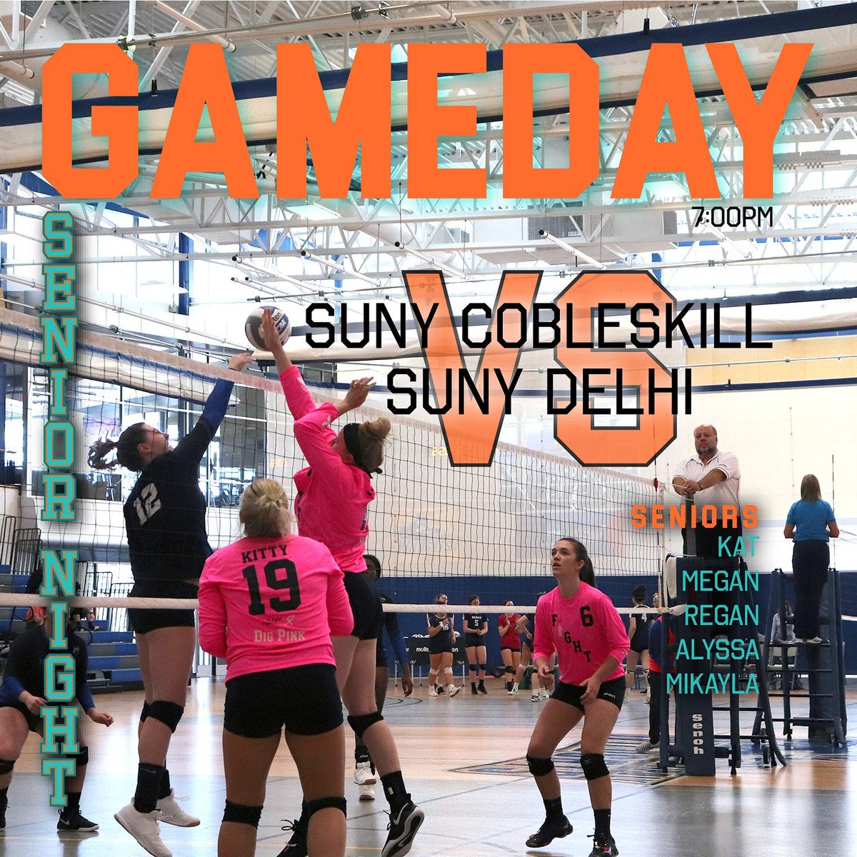 CobyVBall's tweet photo. 🚨 HOME GAME 🚨
Come rally with us one last time at home and celebrate our seniors as we take on SUNY Delhi tonight at 7!

#CobyVball #fightingtigers #SUNYCobleskill #volleyball #seniornight https://t.co/guWNlgHVsD