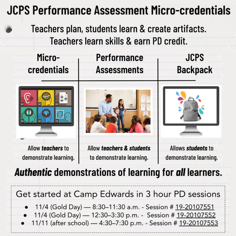 JennCookMTSS's tweet photo. Performance Assessment Micro-credentials opportunity!!! Learn more here! :) What's in your backpack?https://t.co/4cEfsiIUyx      @JCPSKY @CCEBOSTON #Jcpsbackpack
#ReimagineLearning https://t.co/GtbZ5Z4qB2
