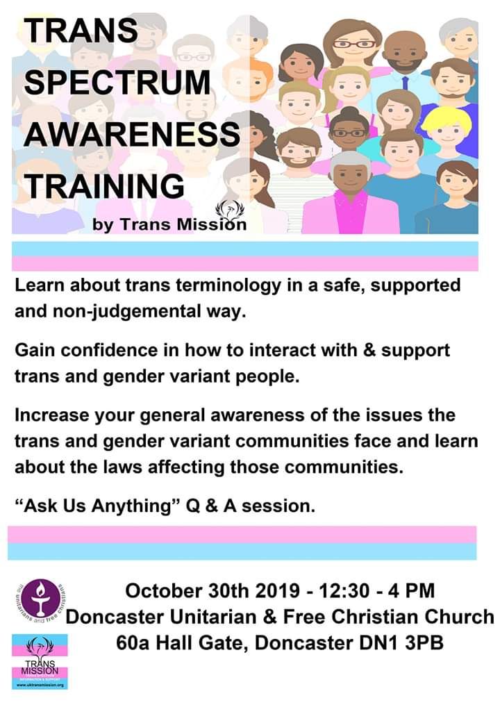 Shout out to <a href="/donnyunitarians/">Doncaster Unitarians</a> and their Trans Spectrum Awareness Training with <a href="/TRANS_MISSIONUK/">Trans Mission</a>.

Church isn't about sitting in pews, singing hymns, or drinking cups of tea. It's about changing the world!

#ChangeTheWorld #Doncaster #LGBT