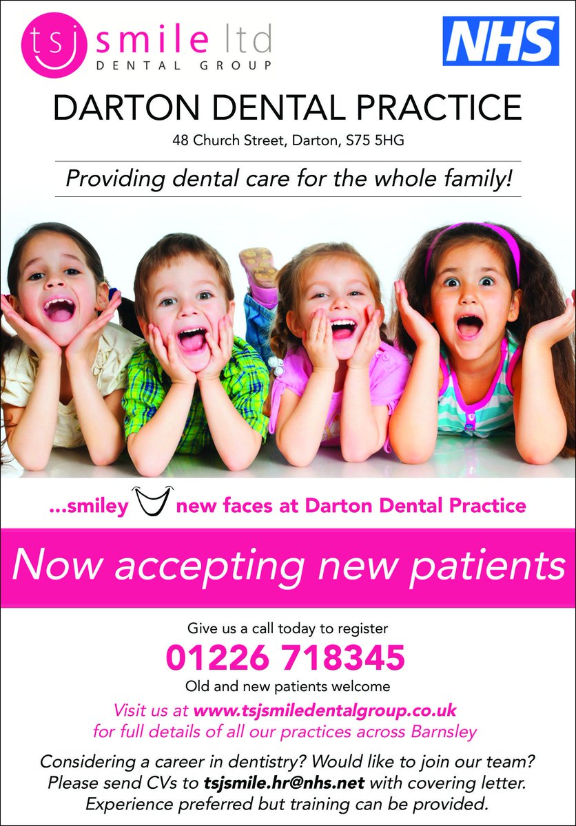 Darton Dental Practice have vacancies for new patients...
buff.ly/32CBBWz
#dartonarrow #dartondentalpractice #tsjsmilegroup