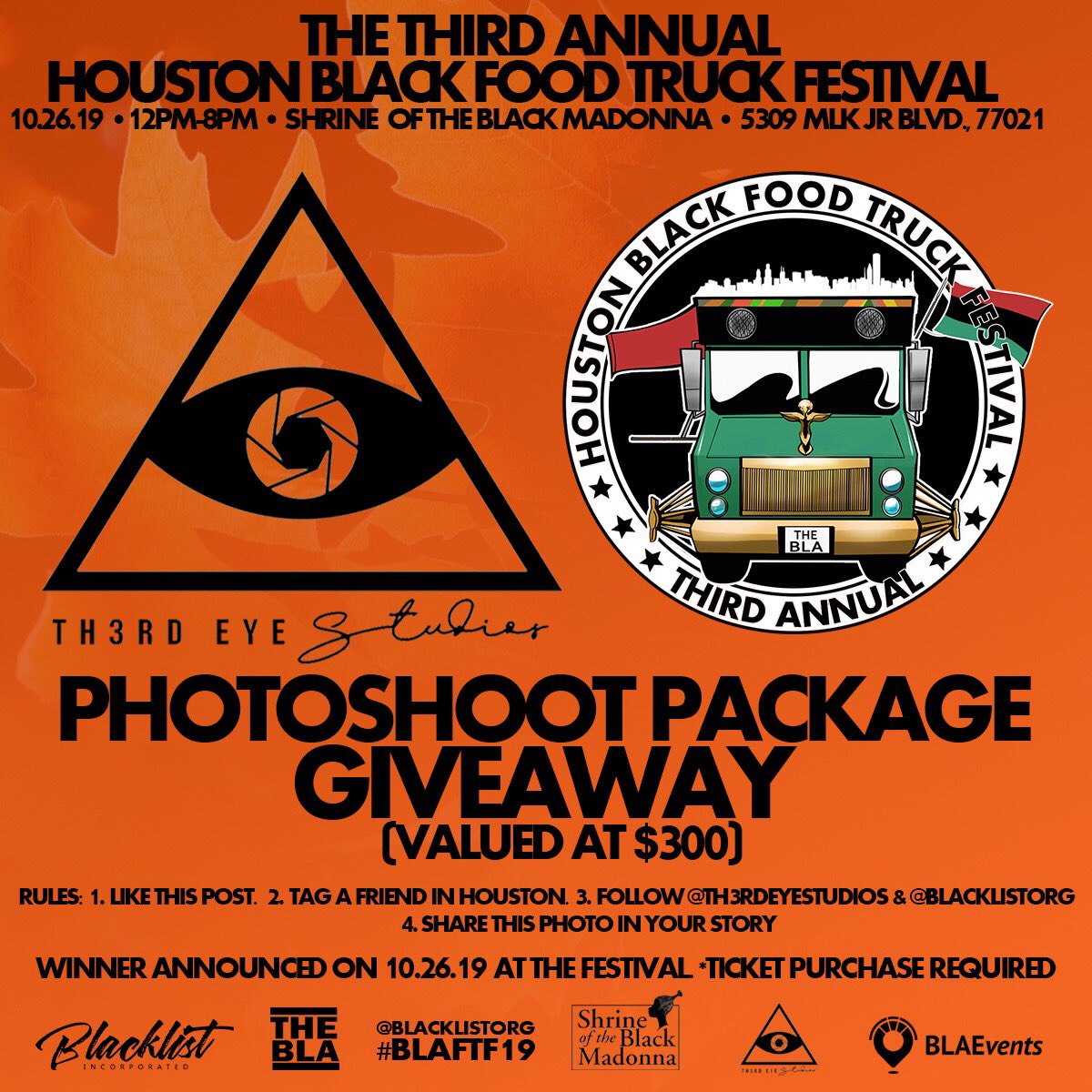 🚨💥ISSA GIVEAWAY💥🚨 In honor of the Third Annual Houston Black Food Truck Festival @th3rdeyestudios 👁 is giving away a photoshoot package valued at $300 to one of our followers!! 📷 Head over to our Instagram page for the contest rules: ✅