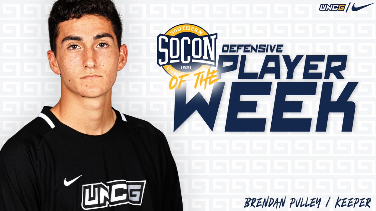 UNCGsoccer's tweet photo. This guy's played a key role in our current @SoConSports run. Congrats to Brendan Pulley on his SoCon Defensive Player of the Week honor #letsgoG

📰 https://t.co/jikL3BxZwR https://t.co/zDfF43Kohc