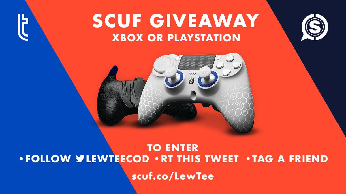 #GIVEAWAY Giving away a <a href="/ScufGaming/">SCUF</a> controller of your choice.

Design it yourself, PS4 or Xbox and we'll get it made and delivered straight to your door, wherever you are. 

To Enter:
•Follow: <a href="/LewTeeCoD/">LewTee</a> 
•RT this Tweet and click Scuf.co/LewTee
•Tag your duo