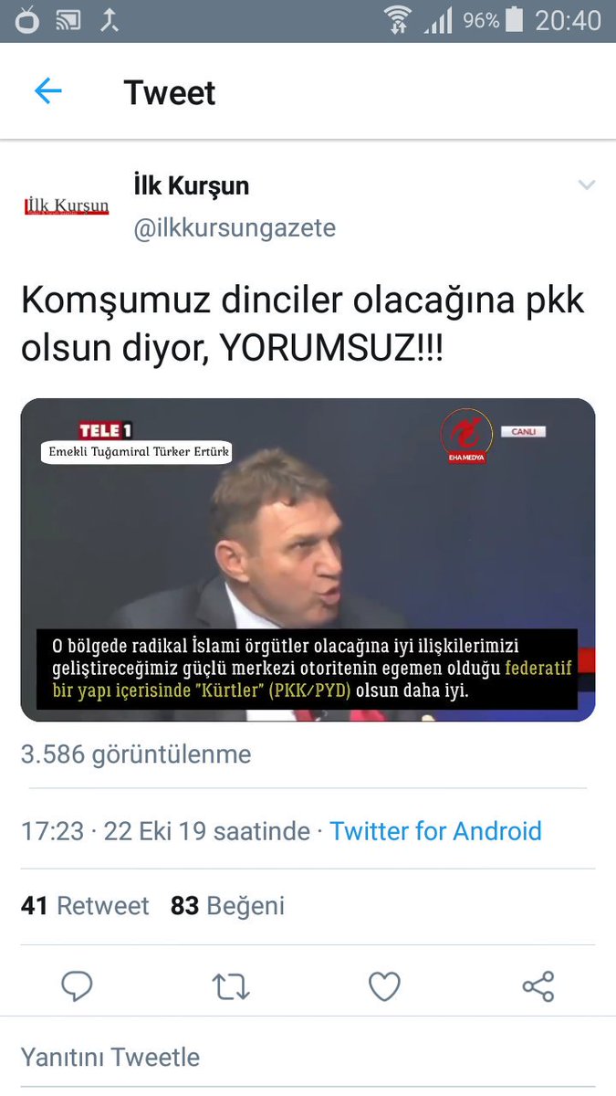 Sınırımızda pkk/pyd terör devleti kurulsun diyen bu it gibi düşününler TSK  da hala varsa tasviye edilmeli.

Mahşer günü Şehitlerimizin yüzüne nasıl bakacakan kanı bozuk soyu düzük şerefsiz.
