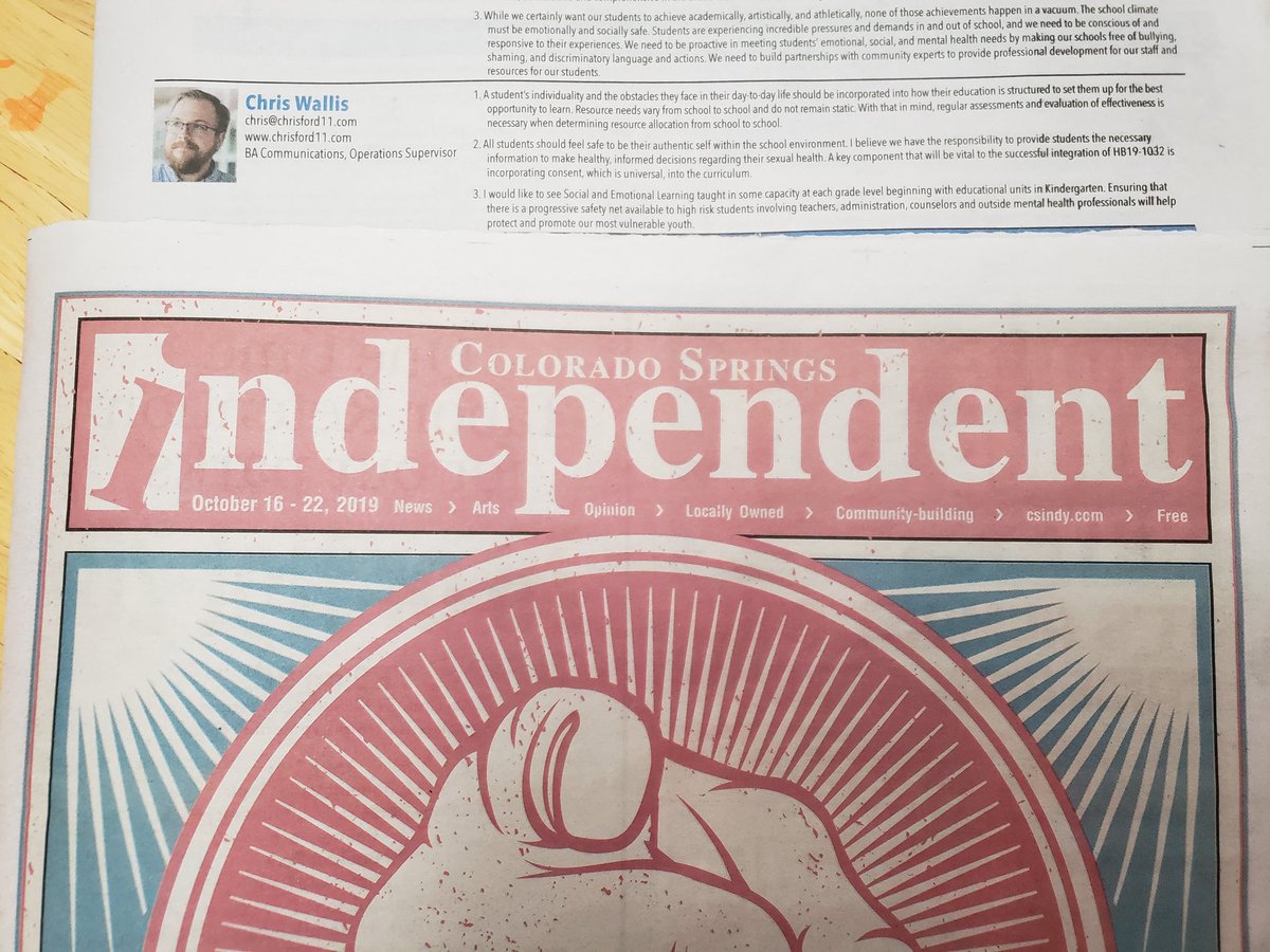 WallTree1's tweet image. Hey I&apos;m in the newspaper! Kind of surreal. Make sure you vote by November 5th! #cssd11 #iamD11 #weareD11 #ColoradoSprings #cos #votingmatters