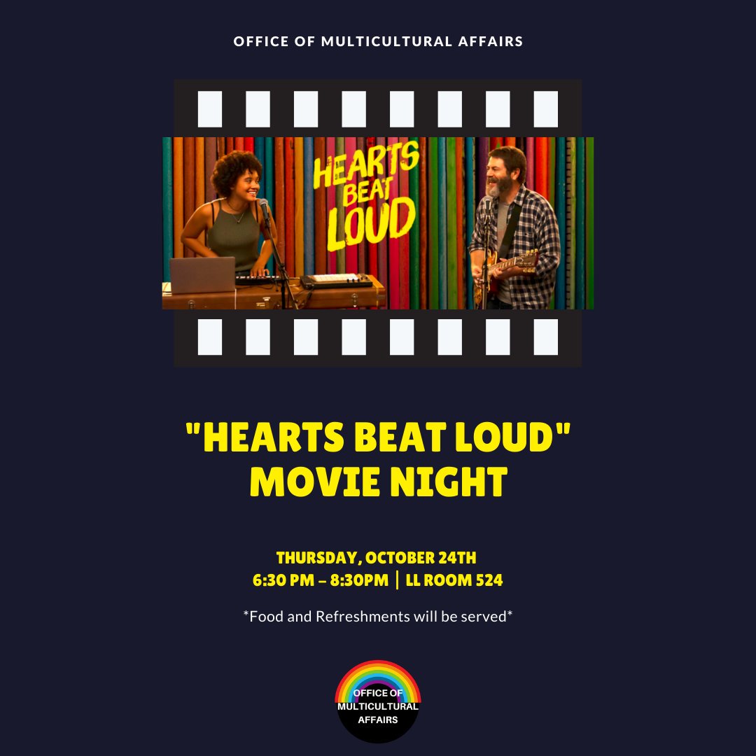 FordhamOMA's tweet photo. Hey LC! Join us this Thursday, October 24th from 6:30pm-8:30pm in LL 524 as we host a screening of Hearts Beat Loud! Food and refreshments will be served during the showing. Hope to see you there! https://t.co/bI946HhWA1
