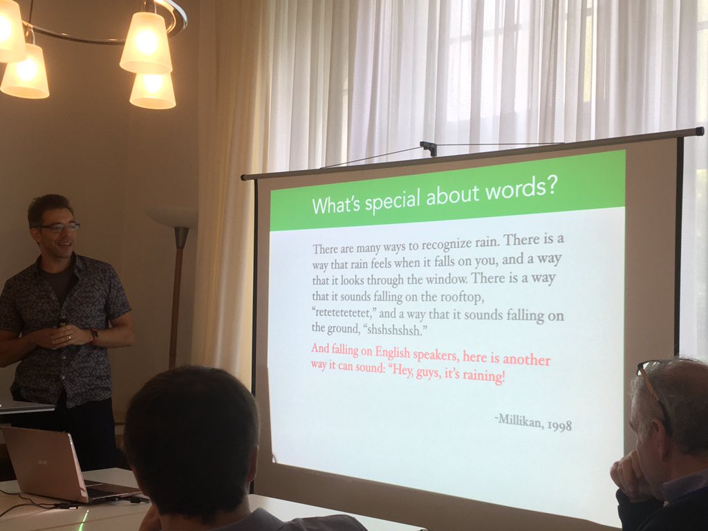 „There is a way that #rain feels when it falls on you“... (#Millikan) listening today to an inspiring talk of @glupyan on the power of #labels during the benefits of language workshop at the #UniversityofOsnabrueck with @BergsAlexander. But is every word indeed a label?