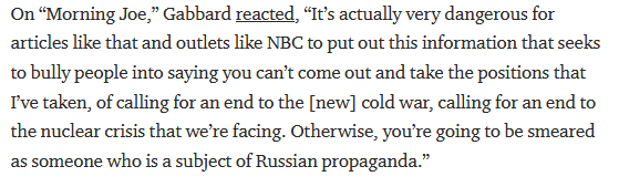 StevenDBT's tweet photo. @LeeCamp @SusanSarandon As Tulsi noted, when she confronted Morning Joe hosts on the NBC report, she's being targeted for not being pro-war enough, and objecting to the #NewColdWar that #Neolibe Dems have been pushing. Here's her own words about media promoting these smears: https://t.co/deXdNajEWT