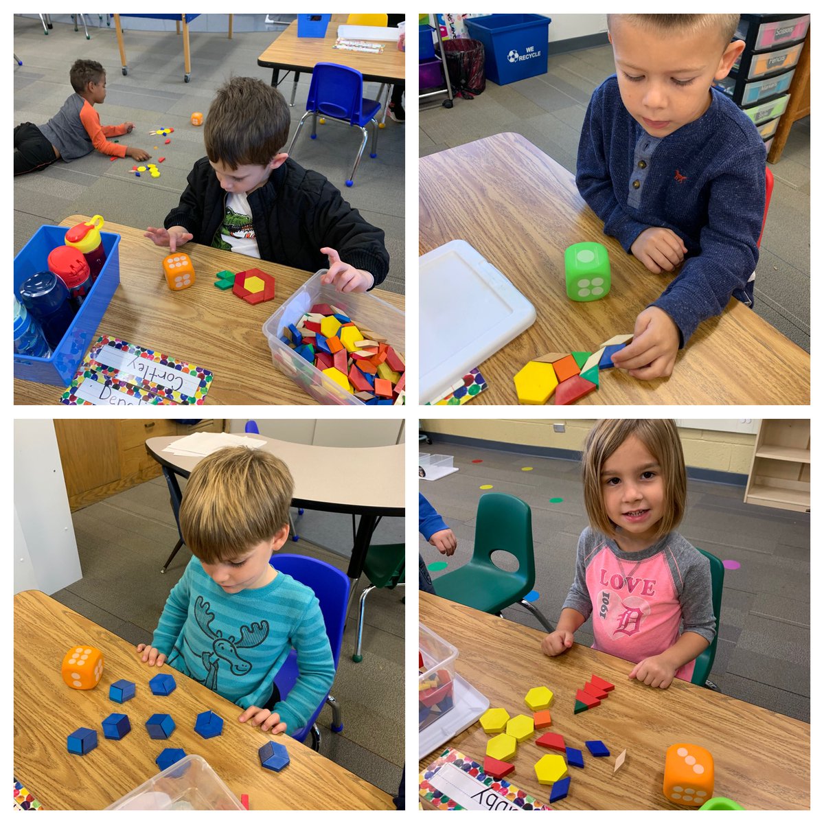 MsRottner's tweet photo. We played Roll &amp; Build today during math which practiced subitizing on a die, counting, and shapes! https://t.co/QxBqYhCtiJ