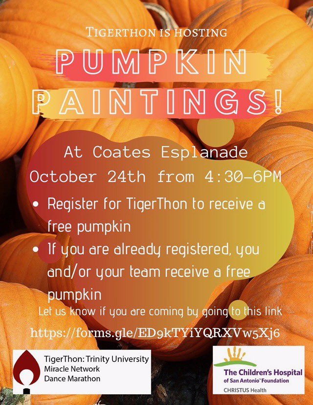 ATTENTION: all students who love fall activities, we have the perfect thing for you! TigerThon is hosting a Pumpkin Painting on Coates Esplanade THIS Thursday! Info is on the flyer, comment any questions. Hope to see y’all there🍂🎃