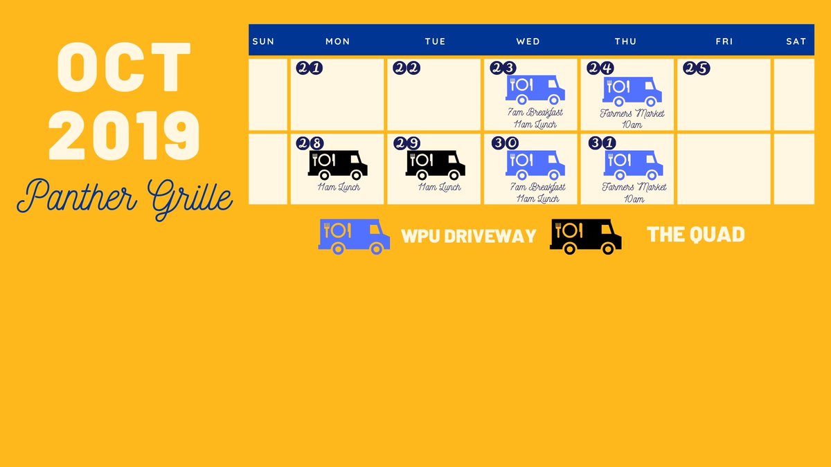 PantherGrille's tweet photo. The final schedule for October is here!  Don't forget to stop by for some of your favorite items! https://t.co/42YCXe9qNI