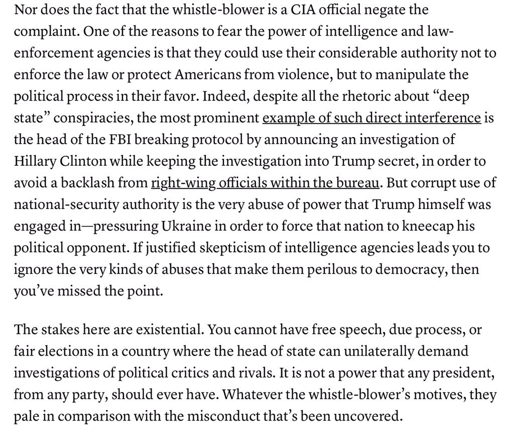 AdamSerwer's tweet photo. You cannot have a democracy when the president is extorting foreign powers to criminalize his political rivals. I understand that many Trumpists are perfectly fine with this, but let’s be clear about what’s at stake if Trump gets away with this. https://t.co/0oD7ryG3eb https://t.co/OTRZjxfoMb