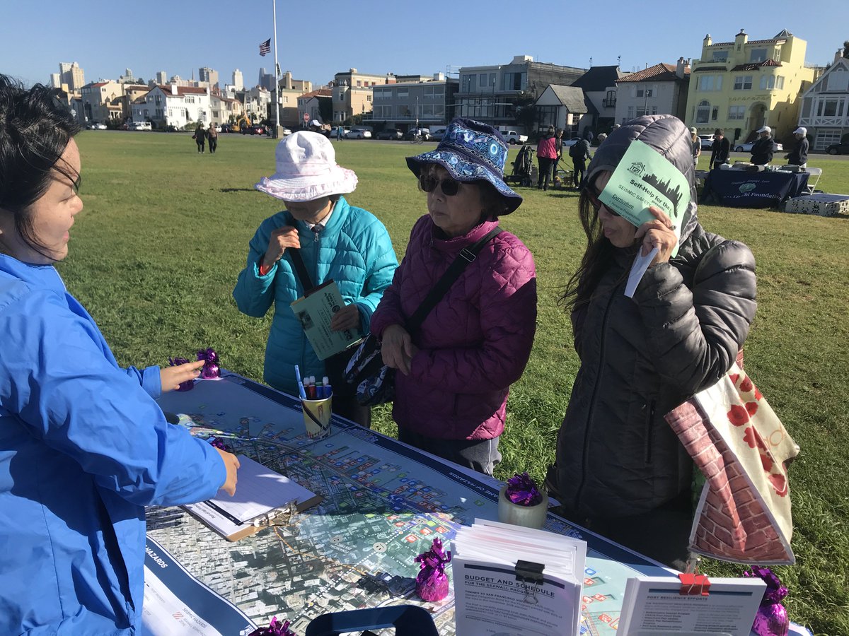 SFPort's tweet photo. The Port had a great time last week at @SF_emergency + @SupStefani's #LP30 Community Preparedness Fair. We heard what Marina neighbors love about our waterfront and priorities for earthquake and SLR resilience. Thanks also to Mayor @LondonBreed &amp; @SFFDNERT! https://t.co/E9jx24DOHV