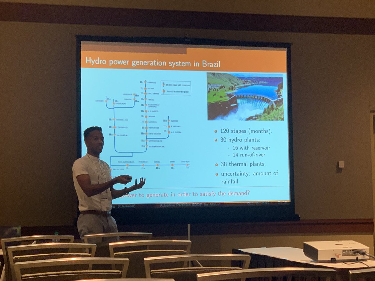 ClemsonInforms's tweet photo. Secretary of our chapter @murwan_siddig, Phd Student at @ClemsonIE gave his talk “Adaptive Partition-based SDDP Algorithms for Multistage Stochastic Linear Programming” #informs2019 https://t.co/GwEbtJHwLQ