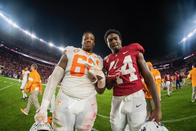 therealkwat's tweet photo. Yr 1 Love this!! Great to see my boys OL Wanya Morris (Tennessee ) @wanyamorris64 and OLB Kevin Harris(Alabama) @kevin_harris2 play on Sat night! #Greatnessisallweknow #Ramszn4L 🙏🏾💪🏾 https://t.co/xNYfxQu23G