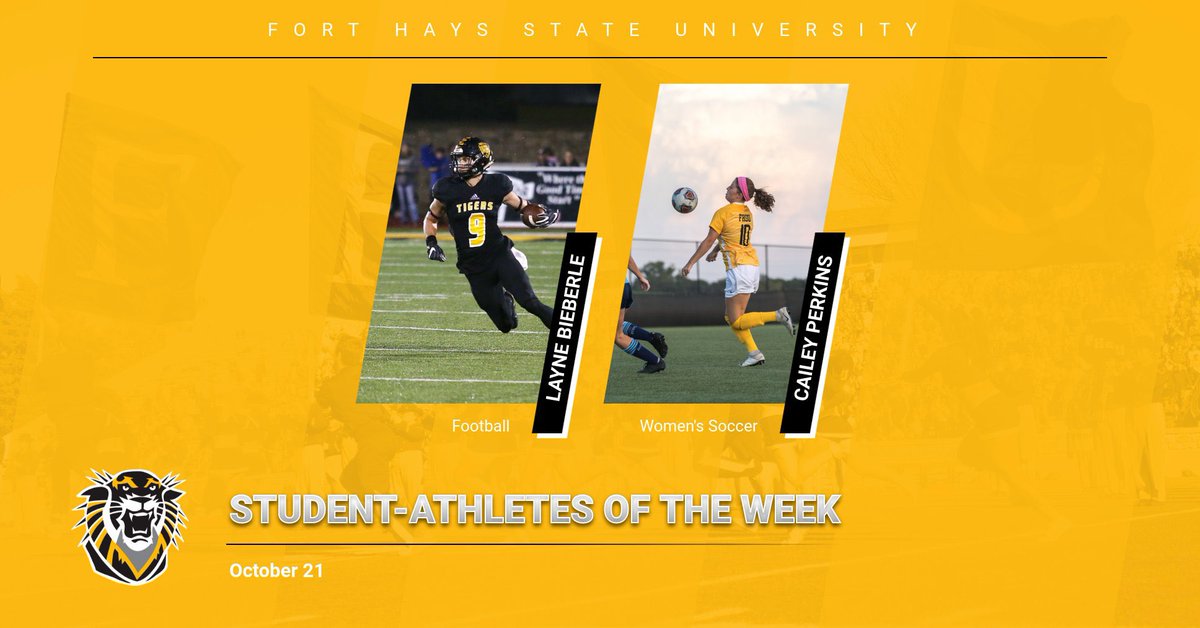 Congrats to Layne Bieberle and Cailey Perkins on earning Student-Athletes of the week! Perkins and the women’s soccer team play host to Rogers St on Friday night at 7 pm while Bieberle and the football team host Nebraska-Kearney at 2 pm Saturday afternoon!