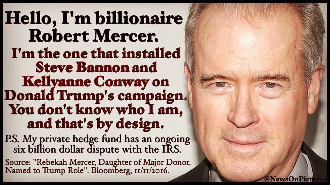 19 Labour MPs #RobertMercer (AIQ financer) Sends demands to Atlantic Bridge/ Heritage Foundation & ERG on laws that will suit the US Right-Wing. Wanted Brexit, gave services 'free' of charge. 'Friend' of Nigel Farage.