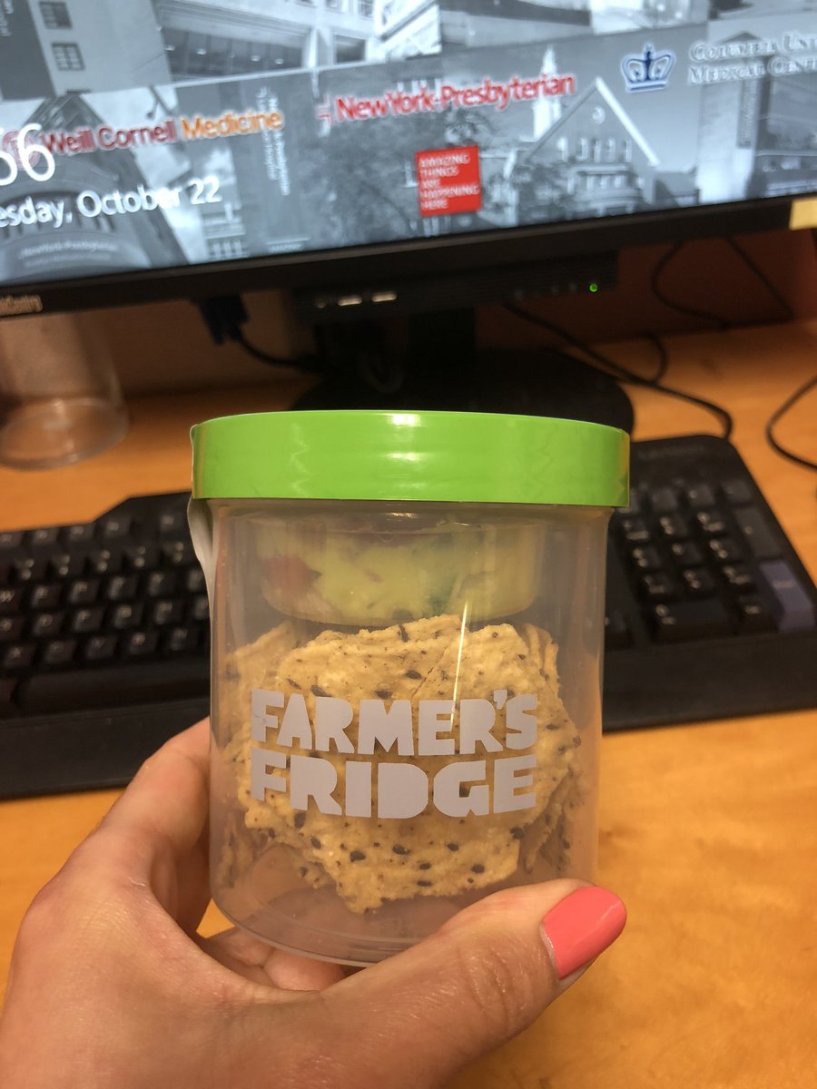 Farmer’s Fridge officially up and running on Milstein 2nd floor!  Lots of healthy options, but I opted for the chips and guac 🤷🏻‍♀️