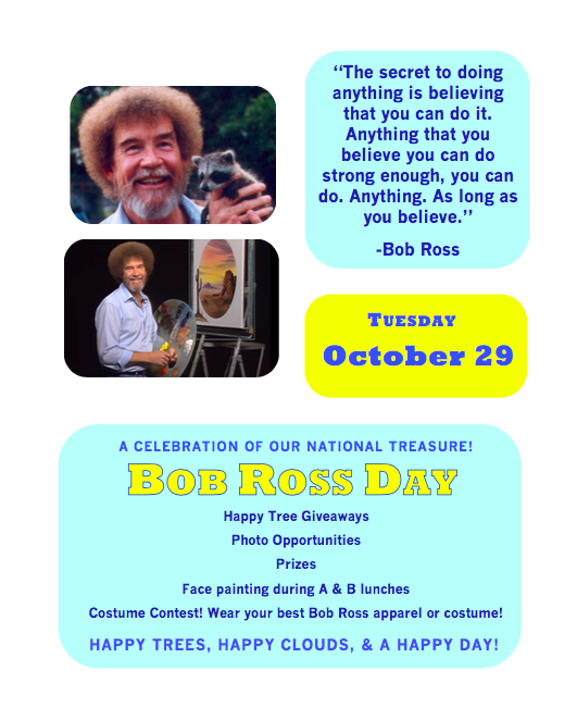 Ashley Hook (@artwithmrshook) on Twitter photo Just one week away from our 3rd Annual #nationalarthonorsociety Bob Ross Day! ๐จ๐ฒ๐จ Prize giveaways, face painting, a Ross-ome Costume Contest, and more! #plppride <a href="/HoffPhD/">Timothy Hoffman, PhD</a> <a href="/LoriReuter1/">Lori Reuter</a> <a href="/AndrewMoceri/">Andrew Moceri</a> Just one week away from our 3rd Annual #nationalarthonorsociety Bob Ross Day! ๐จ๐ฒ๐จ Prize giveaways, face painting, a Ross-ome Costume Contest, and more! #plppride <a href="/HoffPhD/">Timothy Hoffman, PhD</a> <a href="/LoriReuter1/">Lori Reuter</a> <a href="/AndrewMoceri/">Andrew Moceri</a>