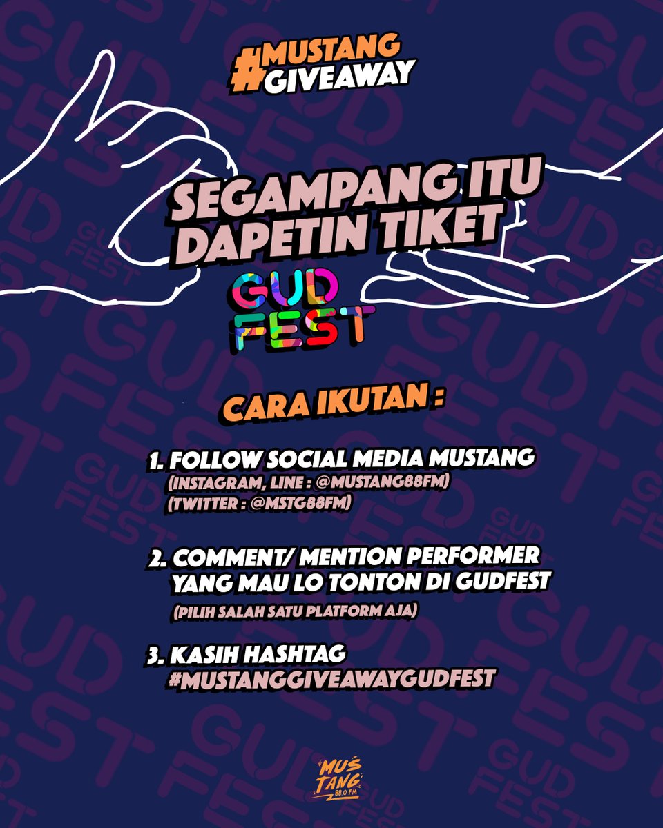 BENERAN SEGAMPANG ITU buat dapetin tiket ke #GUDFEST gratis ! Ikutin cara diatas guys 👆🏻 #MustangGiveaway
--
Kisi-kisi biar menang :
* Jangan 'Private' akun kalian
* Tidak menggunakan second account
* Tidak mengikuti giveaway tiket Gud Fest lain
* Berdoa
--
Soooo GOOD LUCK GUYS!