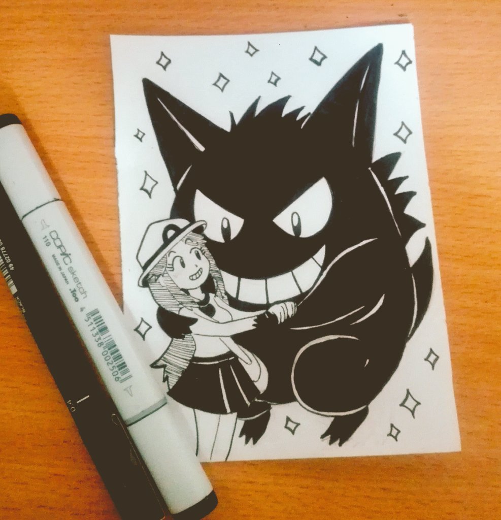 Witchsy2's tweet photo. Day 22! Gengar and Leaf!! 
#inktoberday22 #Inktober2019 #inktober #pokemon #gengar #leaf https://t.co/ISEqBwjT5K