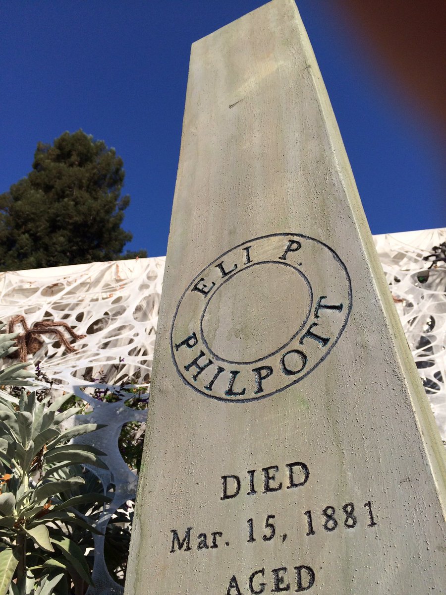 EvilVines's tweet photo. Our replica tombstone honoring Eli Philpott who is buried in the Calistoga Pioneer Cemetery. Eli was murdered outside Tombstone, AZ when the stagecoach he was driving was robbed.  His death was the impetus to the gunfight at the OK Corral. #napavalleyhistory #9daystohalloween https://t.co/wMkrf81ybk