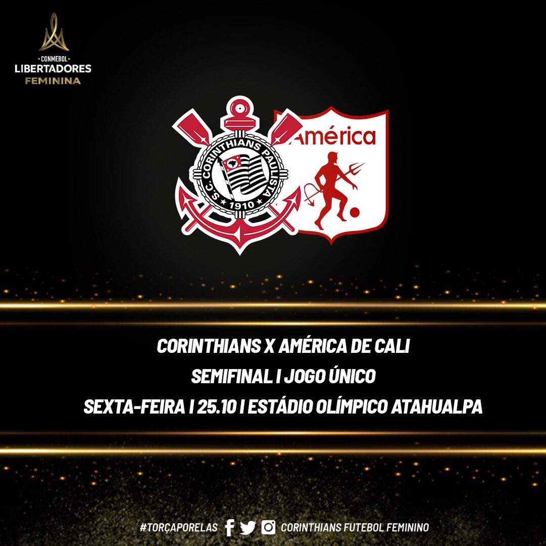 Corinthians Futebol Feminino on X: Foi definido, no final da noite desta  terça-feira, o adversário do Timão nas semifinais da Libertadores. Será o  América de Cali, da Colômbia, que venceu o Uai