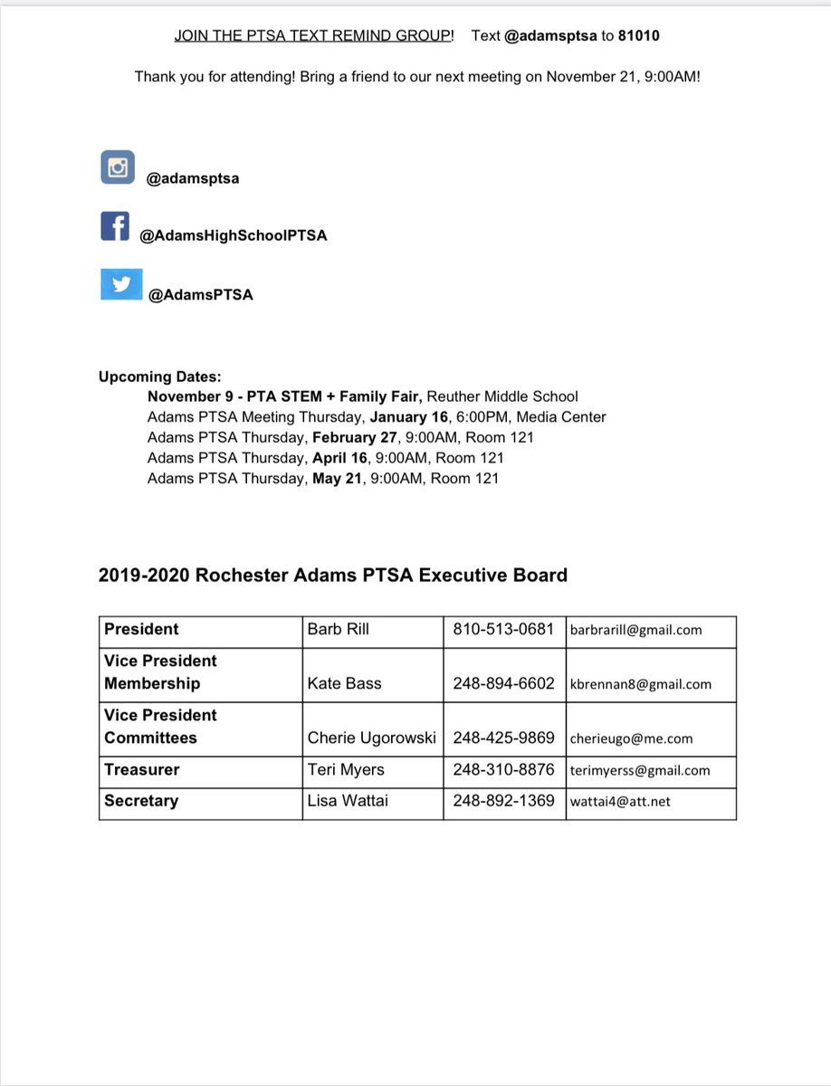 AdamsPTSA's tweet image. Consider yourself INVITED 😊
Get the scoop on your Adams PTSA at our monthly meeting at 9 a.m. in Room 121. 
#AdamsPTSA