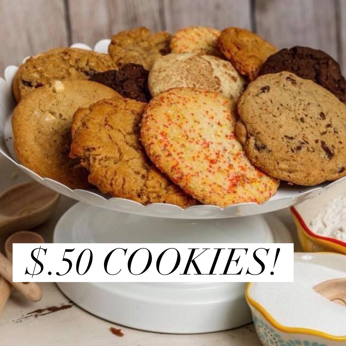 Simplydcakes's tweet photo. 🎉 $.50 cookies all day Wednesday! 🎉
Come get your fix! We’re open 8 am - 5 pm!

....

#simplydeliciousbakery #simplydelicious #cookies #homemade #fromscratch #dessert #humpday #yum #bakery #bakerylife #shoplocal #shopwaco #waco #wacotexas https://t.co/3AoyhKd9As