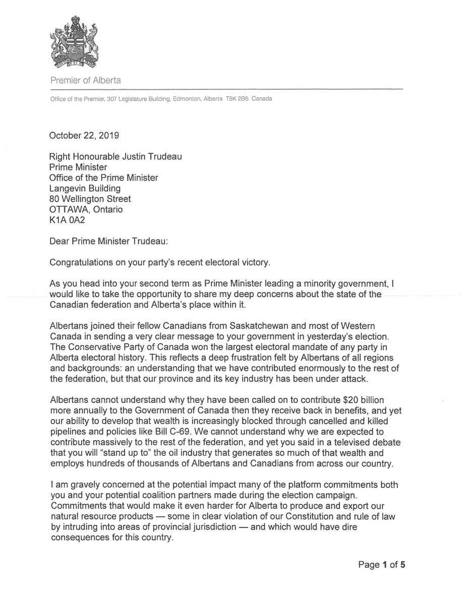 jkenney's tweet image. My letter to Prime Minister Justin Trudeau.

Albertans sent a strong message to Ottawa in yesterday’s election.