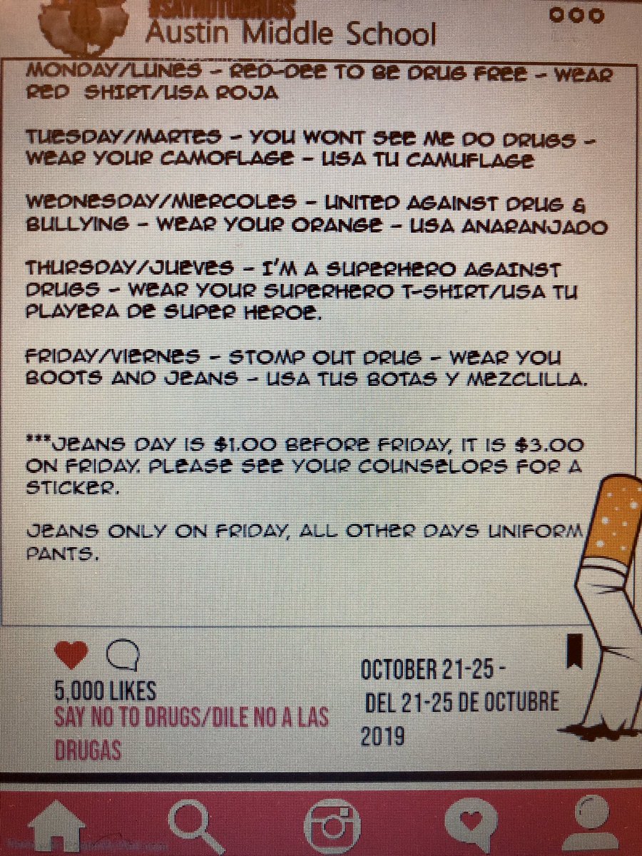 Austin Middle School (@austin_broncos) on Twitter photo We are CELEBRATING Red Ribbon Week in style here at Austin MS! Students and teachers please remember to join in on the fun and wear your ORANGE shirts tomorrow 10/23 for Unity Against Drugs & Bullying. <a href="/Austin_Broncos/">Austin Middle School</a> We are CELEBRATING Red Ribbon Week in style here at Austin MS! Students and teachers please remember to join in on the fun and wear your ORANGE shirts tomorrow 10/23 for Unity Against Drugs & Bullying. <a href="/Austin_Broncos/">Austin Middle School</a>