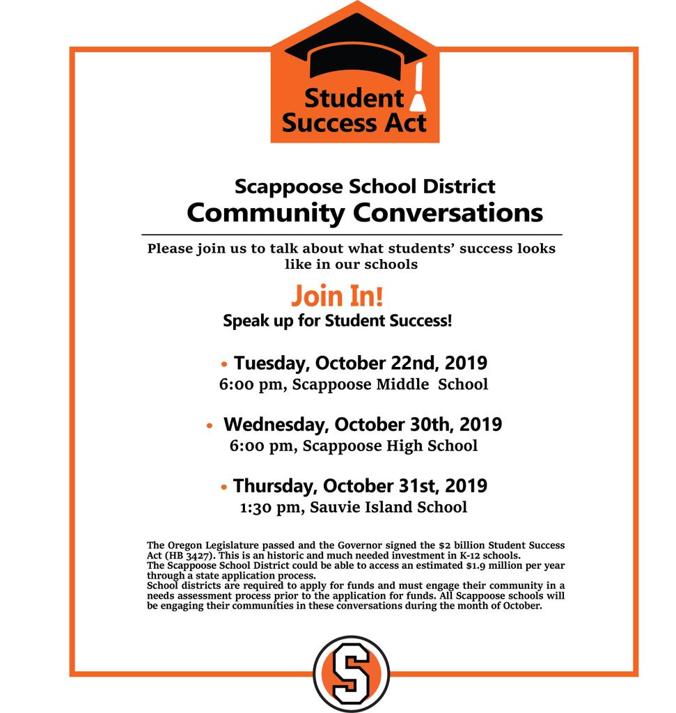 scappoosesd's tweet photo. Scappoose School District will be hosting the fourth Community Input Session
tonight, Tuesday, October 22nd, 2019 at Scappoose Middle School beginning at 6:00 pm. Your Voice Matters! https://t.co/AMPPXmklbE
