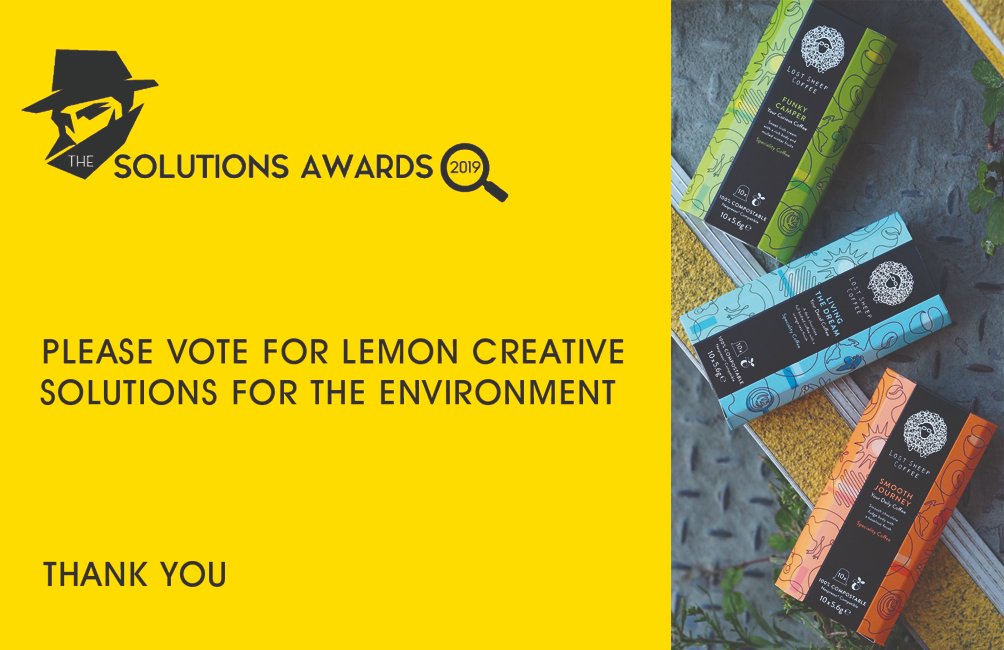 PLEASE vote here bit.ly/2xWgxKE for <a href="/LemonCreativeUK/">Lemon Creative</a> <a href="/SheepCoffee/">Lost Sheep Coffee™</a> in @SolutionsAwards 'Environment' It only takes a minute! #fingerscrossed for the FINAL #London <a href="/CafeDeParisLDN/">Café de Paris</a> #TSA2019 #packaging #awards #environment #turnofftheplastictap #plasticFREE <a href="/aplastic_planet/">A Plastic Planet</a>