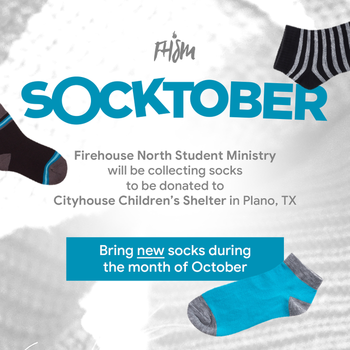 tphnorth's tweet photo. #FHNorth is excited to be hosting its inaugural "Socktober" initiative. Our awesome student ministry will be collecting NEW socks throughout the month of October and will be donating them to @texascityhouse #NorthDallasWins #StudentMin #FHNorth https://t.co/IwbsdjDA4h